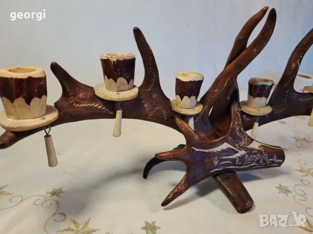 гравиран свещник от еленов рог уникат     25/4, снимка 6 - Декорация за дома - 50144699