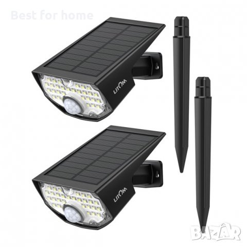 Мощни соларни лампи - комплект от 2 бр LITOM 30 LED, снимка 2 - Соларни лампи - 38413073