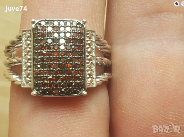 СРЕБЪРЕН ПРЪСТЕН С ЕСТЕСТВЕНИ ЧЕРВЕНИ ДИАМАНТИ СЕРТИФИКАТ , снимка 5 - Пръстени - 53134027