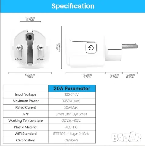 Таймер WiFi Smart Контакт с Вграден Електромер Пълен Контрол с Приложение на Телефона SmartLife Tuya, снимка 3 - Комплекти за видеонаблюдение - 48155155
