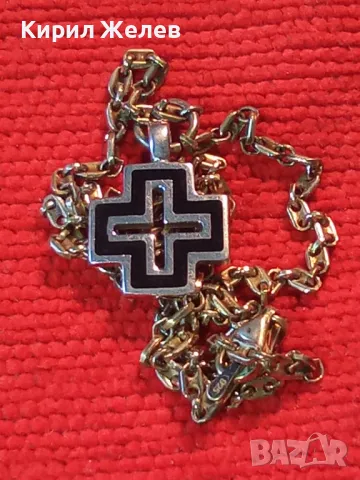 СРЕБЪРЕН КРЪСТ 925 с БЯЛА ПОЗЛАТА и ЕМАЙЛ ИТАЛИЯ с СРЕБЪРНА ВЕРИЖКА СРЕБРО 925 с ЖЪЛТА ПОЗЛАТА 49967, снимка 13 - Колиета, медальони, синджири - 49957894