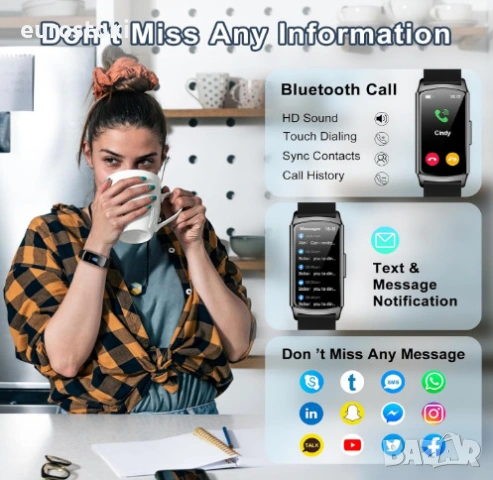 Смарт гривна H29, дамски смарт часовник, фитнес тракер с функция за телефон, монитор на здраве, IP68, снимка 6 - Смарт гривни - 53155996