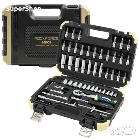 Професионален Комплект Гедоре 66 части 1/4" ROCKFORCE битове и вложки, снимка 2 - Гедорета - 52374527