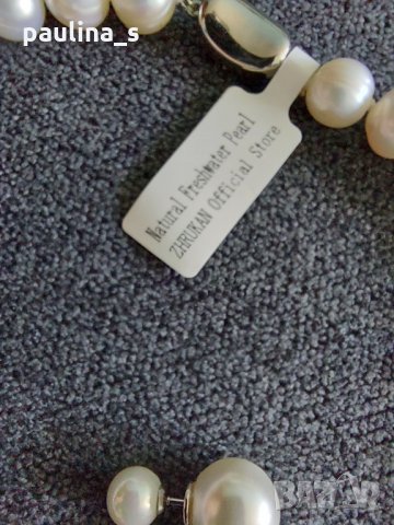 Комплет от колие тип чокър и обеци от естествена перла / сребърна закопчалка 925 , снимка 8 - Бижутерийни комплекти - 33168768