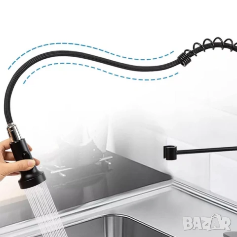 Смесител за кухня с изтеглящ се душ / Смесител за кухня с гъвкав чучур черен или иноксов, снимка 13 - Смесители - 53517248