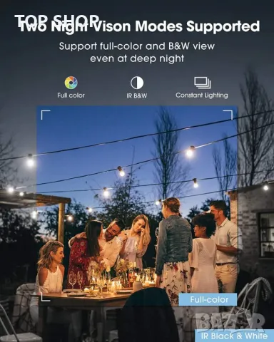 Външна охранителна камера Homeviz, 2K WiFi,нощно виждане, двупосочно аудио,IP66 водоустойчив, снимка 4 - Камери - 48504763