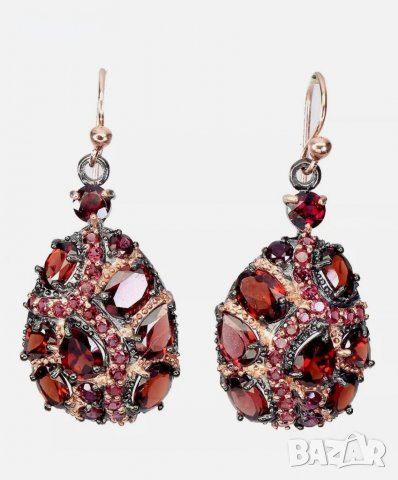 Уникално красиви ръчно изработени сребърни обеци с Гранати и Рубини, снимка 3 - Обеци - 37787374