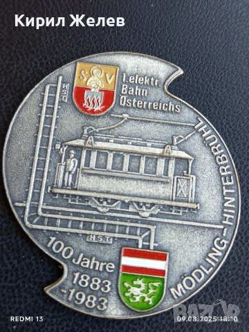 МЕДАЛ 100г. От ПЪРВАТА ЖЕЛЕЗОПЪТНА ЛИНИЯ В АВСТРИЯ за КОЛЕКЦИОНЕРИ 19492, снимка 3 - Антикварни и старинни предмети - 51310292