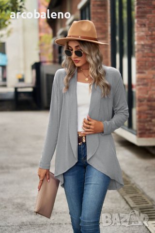 Дамска едноцветна широка жилетка с дълъг ръкав, 6цвята, снимка 5 - Жилетки - 44089598