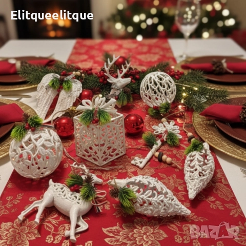Коледни играчки за елха „Winter White Elegance“ – луксозни висящи декорации с натурален завършек , снимка 2 - Декорация за дома - 52329039