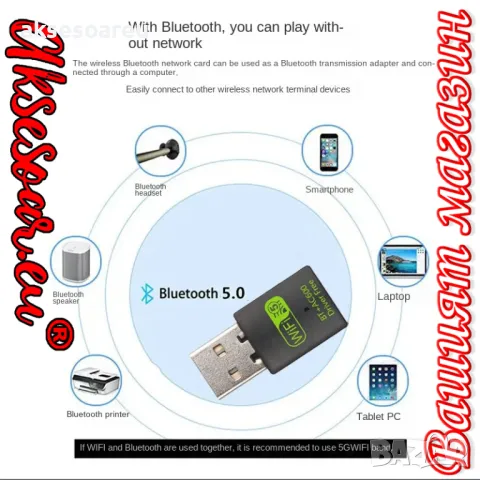 2 в 1 USB WiFi Bluetooth 5.0 адаптер 600 Mbps Dual Band 2.4/5Ghz Безжичен мрежов приемник Wi-Fi карт, снимка 15 - Мрежови адаптери - 48124710