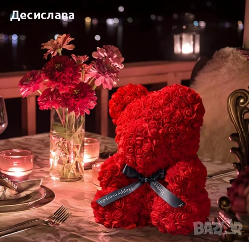 Плюшено мече с LED рози - подарък за мама, момиче, баба - комплект вечни рози 25 см, снимка 7 - Други - 53005063