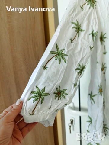 H&M бяла рокля с палми, снимка 6 - Рокли - 50753340