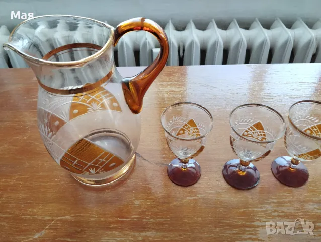 Чаши за вино с кана златен кант от средата на миналия век винтидж, снимка 3 - Чаши - 50280393