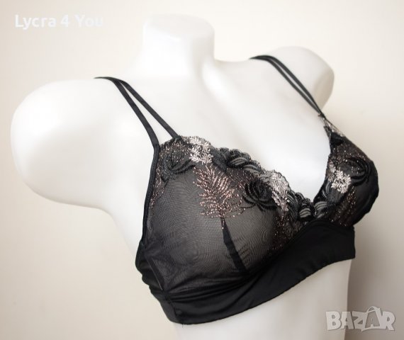 70 В черен сутиен с меки чашки с прозрачност и бродерии, снимка 3 - Бельо - 38267594