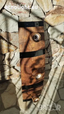 Полилеи от автентични рестарирани бъчви с ръчно изработени дървени чашки, снимка 7 - Полилеи - 48942453