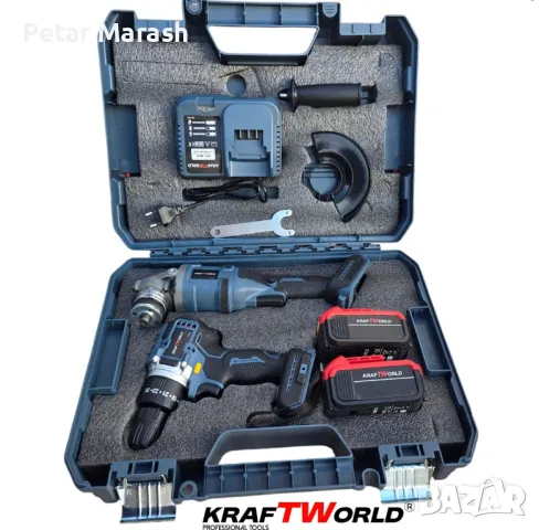 Акумулаторен Винтоверт и Безчетков Ъглошлайф KraftWorld, снимка 3 - Други инструменти - 50358569