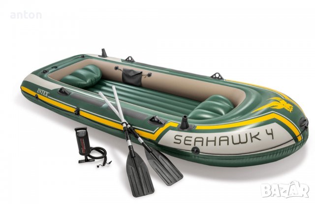 Нова 4 местна лодка Интекс Intex Seahawk 4 Fishing Boat с помпа и гребла надуваема риболов , снимка 2 - Екипировка - 39363224