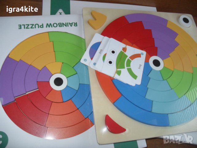 НОВ ХИТ! Голям комплект от дърво с цветни блокове и карти за въображение, снимка 4 - Конструктори - 34841135