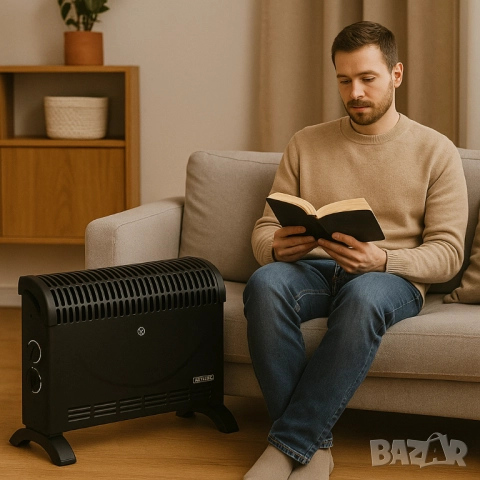 Конвекторен отоплител Rosberg – 2000W, 3 степени, с вентилатор, защита от прегряване, черен, снимка 4 - Друга електроника - 51852238