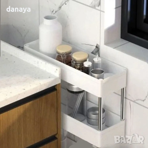 6353 Малка етажерка с колелца за спестяване на място, 3 нива, снимка 3 - Органайзери - 53131953