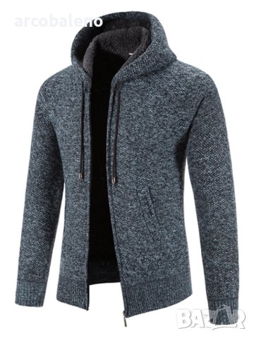 Ежедневно мъжко плетено яке с качулка и цип, 5цвята, снимка 6 - Якета - 43563868