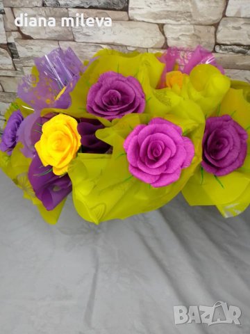 Букетчета рози от креп хартия!!, снимка 3 - Изкуствени цветя - 43582215