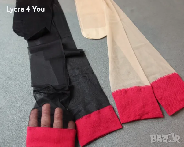 S/M дамски тънки чорапи 12 ден с червена широка лента, снимка 3 - Бельо - 47625688