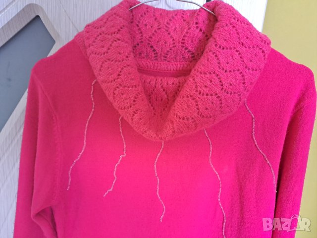 Дамско поло с голяма обърната яка циклама, снимка 3 - Блузи с дълъг ръкав и пуловери - 44129272