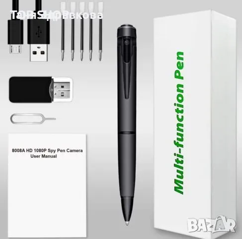Писалка шпионска камера + 32G TF карта памет, снимка 7 - Комплекти за видеонаблюдение - 48678677