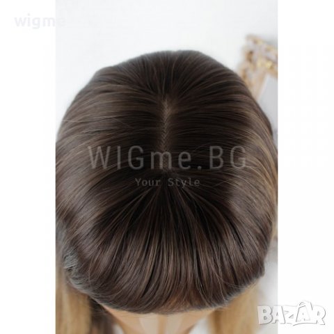 Дълга права кестенява омбре перука с бретон Мадлен, снимка 5 - Аксесоари за коса - 37319586