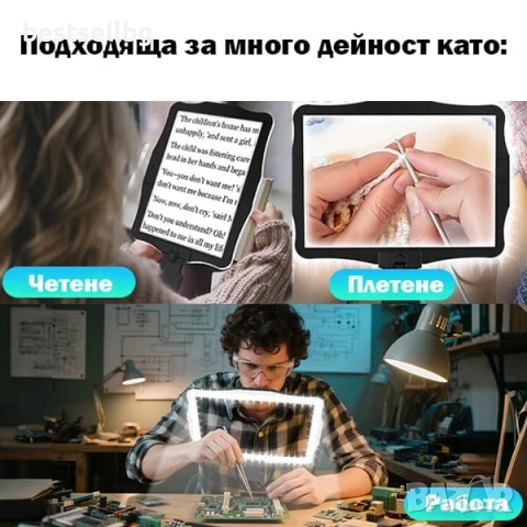 Голяма увеличителна лупа за врат с LED осветление за четене шиене бордиране гоблени USB зареждане, снимка 2 - Други инструменти - 53090715