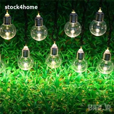 Светещ гирлянд 10 x LED със соларен панел декоративна светеща верига 2м, сензор за здрач, снимка 3 - Декорация за дома - 52559085