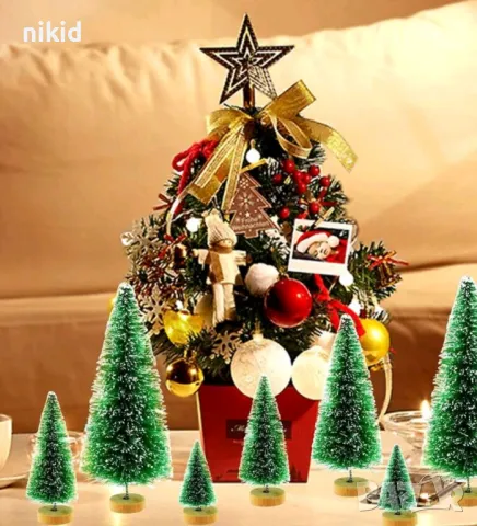 4-15 см декоративна изкуствена елха със сняг декорация украса торта маса и др, снимка 3 - Изкуствени цветя - 26743998