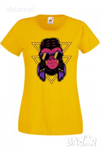 Дамска Тениска monkey with headphones,Изненада,Повод,Подарък,Празник                   , снимка 3 - Тениски - 37641187