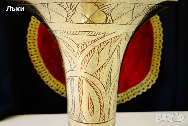 Бронзов бокал,рог виночерпец,клетъчен емайл,500 гр. , снимка 10 - Антикварни и старинни предмети - 36814244