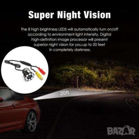 18.5мм 8 Led HD CCD Супер Мини Водонепромокаема Камера за Автомобил за Задно Нощно Виждане Паркиране, снимка 15 - Навигация за кола - 35268099