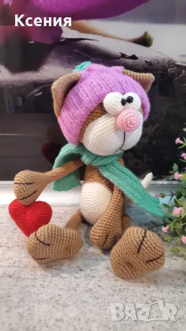 Подаръци за Св. Валентин. Плетена играчка Котка /Марсик/, Ръчно изработена