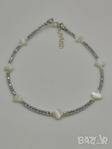 925 сребърна гривна за глезен със седеф, снимка 4 - Гривни - 50313065