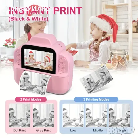 Детски фотоапарат за моментни снимки с дисплей мини термален Принтер с хартия комплект Розов Син, снимка 10 - Фотоапарати - 49648947