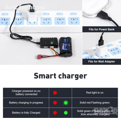 Батерия Zeee 2S Li-ion 2000mAh 7.4V T конектор със зарядно устройство 7.4V, снимка 4 - Оригинални батерии - 53485582