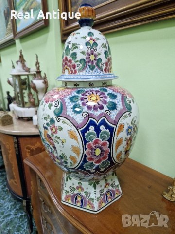Огромна изящна много красива антикварна холандска порцеланова урна купа ваза  DELFT , снимка 5 - Антикварни и старинни предмети - 43762427