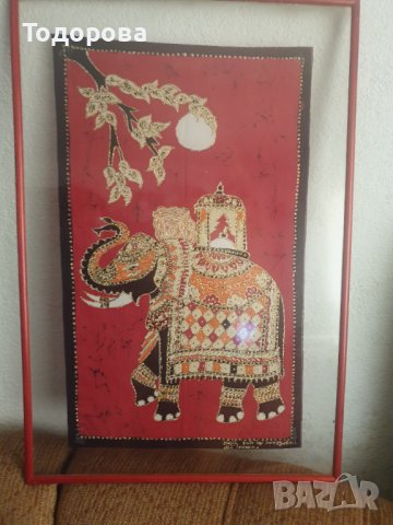 Ръчно рисувана индийска авторска  коприна, снимка 2 - Картини - 39649976