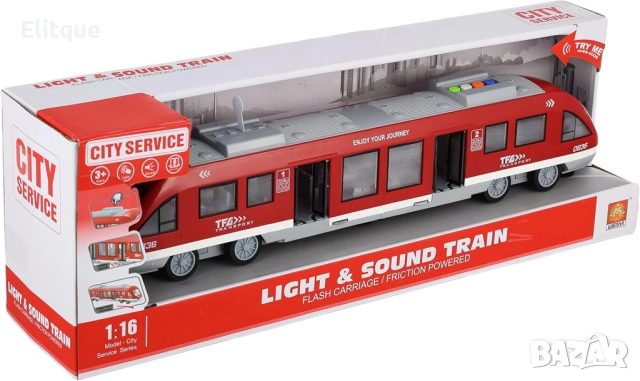 Детска играчка трамвай Аскато, червен - с отварящи се врати, звуци и светлини