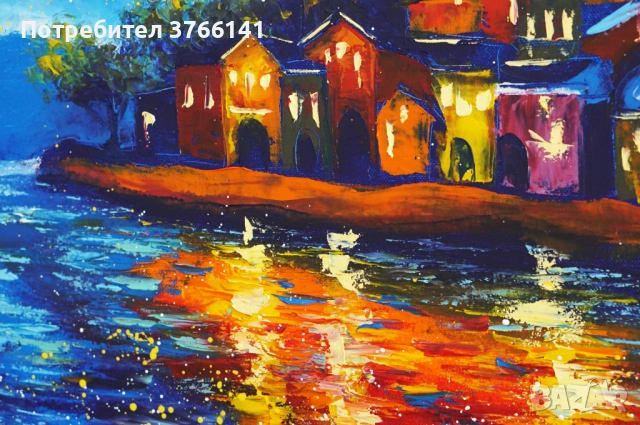 "Вълшебна нощ" Картина 70х50см, Маслена живопис с шпакла, снимка 3 - Картини - 53563042