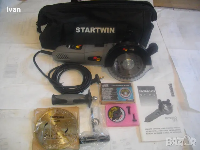 НОВ ЕЛЕКТРИЧЕСКИ ДВОЕН НОЖОВ ТРИОН С ВЪРТЯЩ ЛАЗЕР ПЪЛЕН КОМПЛЕКТ STARTWIN Inverso 125 В ПЛАТОВ САК, снимка 13 - Измервателни инструменти - 49069033
