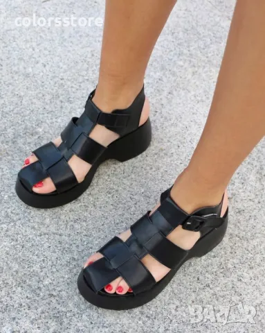 Сандали на платформа - черна кожа с черно ходило - 650-MN, снимка 2 - Сандали - 49879920