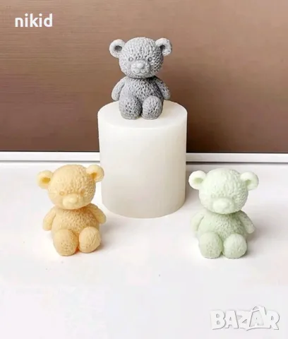 3d Малко меченце мече седнало усмихнато силиконов молд форма фондан шоколад гипс смола свещ сапун, снимка 5 - Форми - 49115218