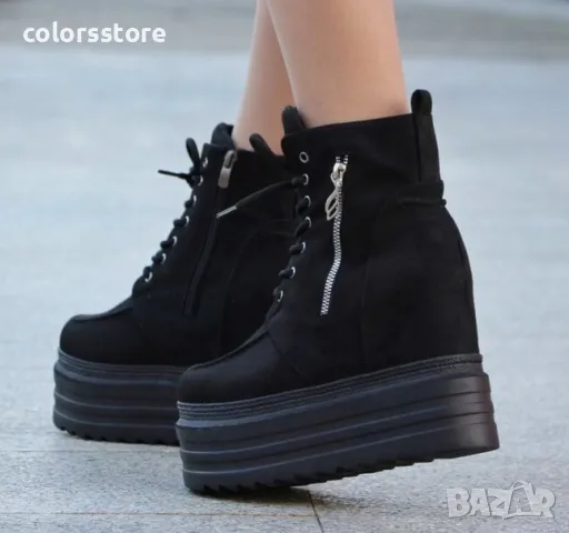 Боти на платформа - черен велур - BML88, снимка 2 - Дамски боти - 43171939