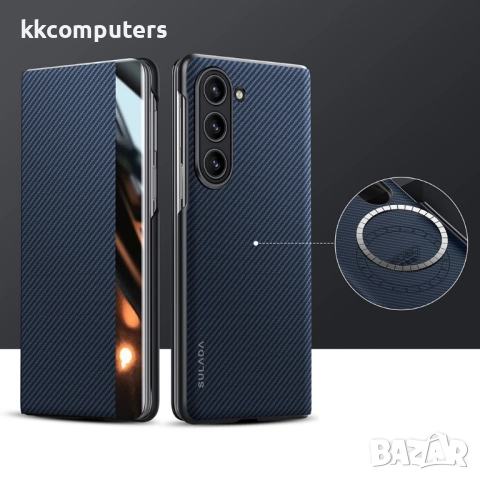 Калъф SULADA Kevlar за Samsung Galaxy Z Fold5 – смарт капак с прозорец, кожена текстура и магнитна ф, снимка 2 - Резервни части за телефони - 52233589
